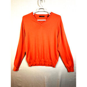 Greg Norman V Neck Sweater Men's Large Orange Golf Preppy Lightweight Cotton